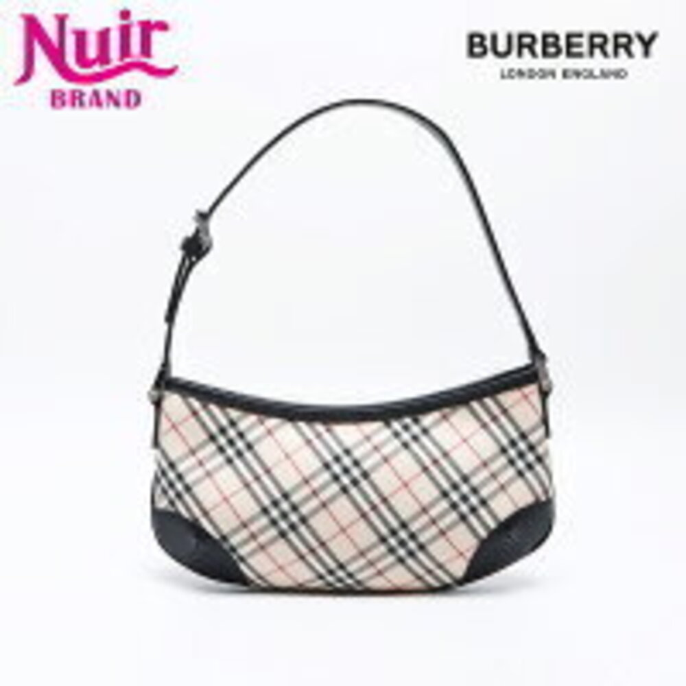 Burberry Nova Check Canvas Leather One Shoulder Hobo Handbag White
